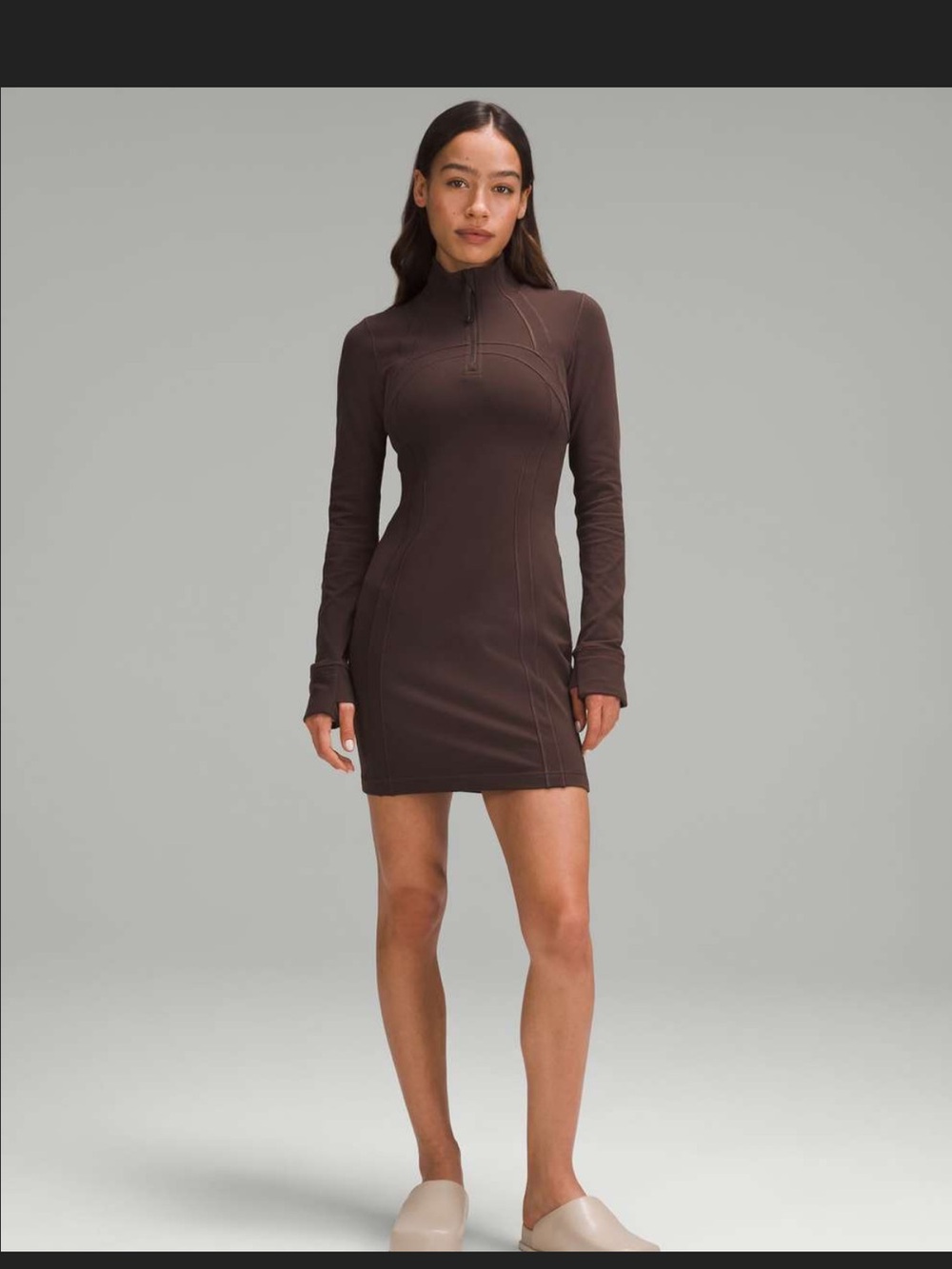 Rare **lululemon athletica Long-Sleeve Define Half-Zip Dress in Espresso Brown